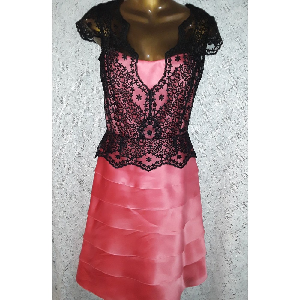 Roland Nivelais Sz 6 Tangerine Bergdorf Goodman Silk Dress w Lace - Picture 9 of 9